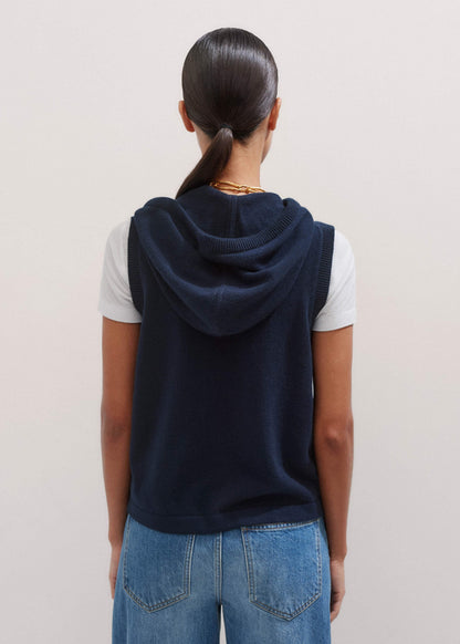 ME+EM Navy Icon Cashmere Sleeveless Blazer Hoodie | Knitwear