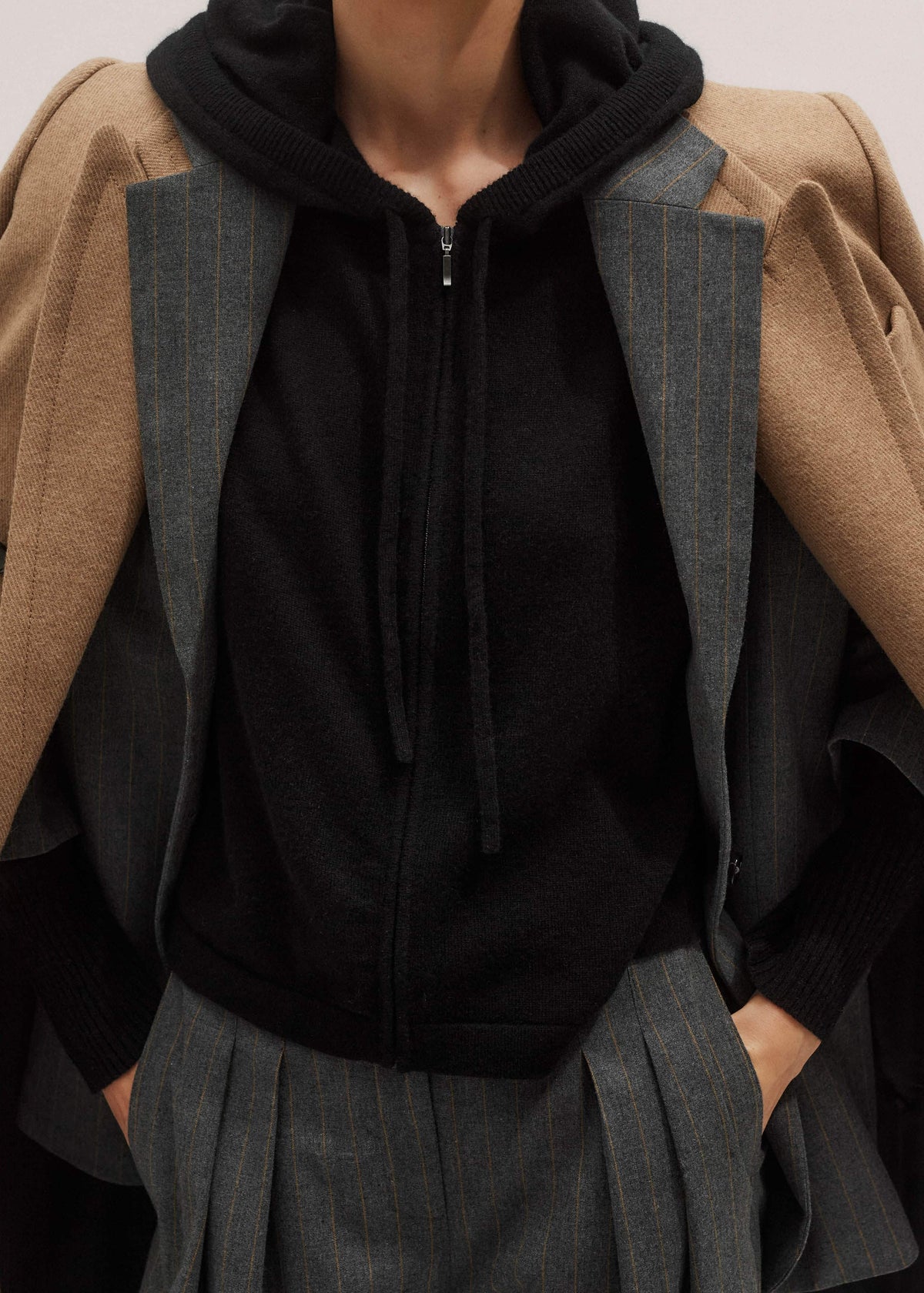 ME+EM Black Cashmere Relaxed Fit Box Zip Hoodie