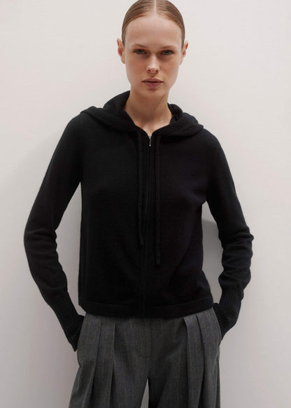ME+EM Black Cashmere Relaxed Fit Box Zip Hoodie