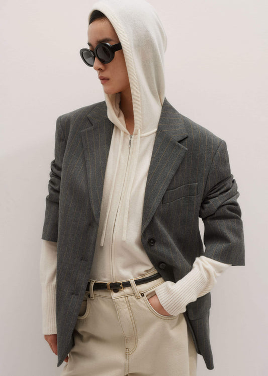 ME+EM Cream Cashmere Relaxed Fit Box Zip Hoody