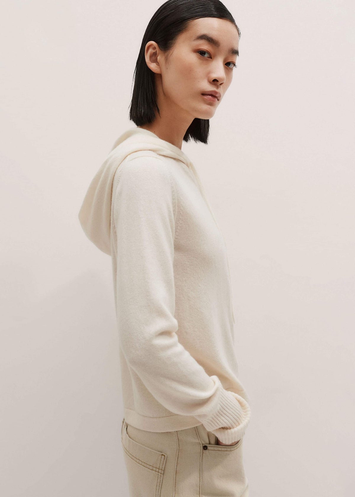 ME+EM Cream Cashmere Relaxed Fit Box Zip Hoody