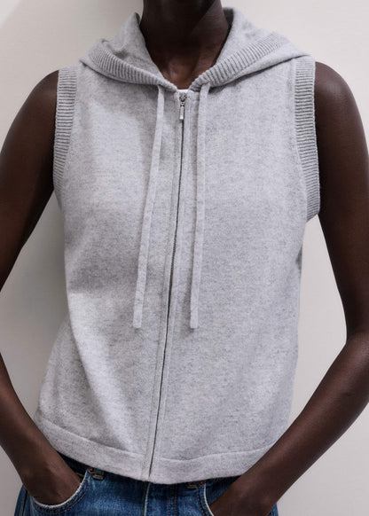 ME+EM Gray Cashmere Sleeveless Relaxed Zip Hoodie