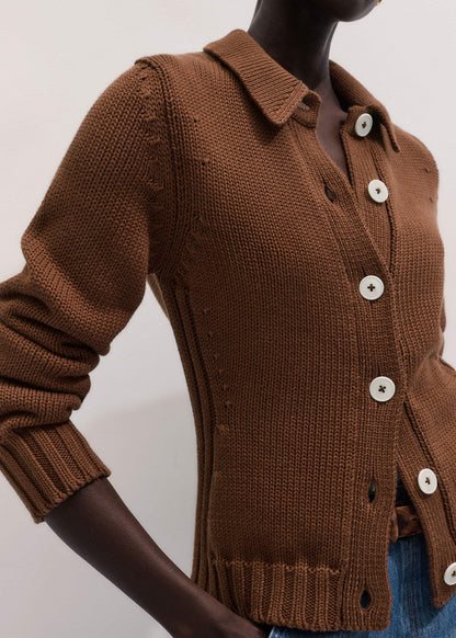 ME+EM Brown Slim Collared Cardigan