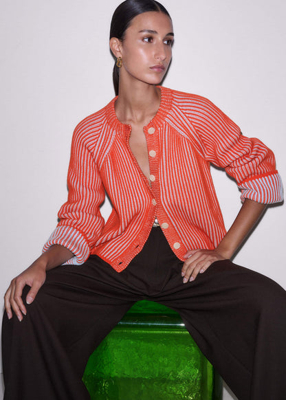 ME+EM Orange Contrast Rib Straight Cardigan