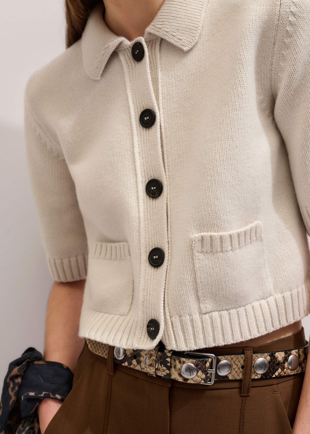 ME+EM Cream Merino Cashmere Cropped Knit Jacket