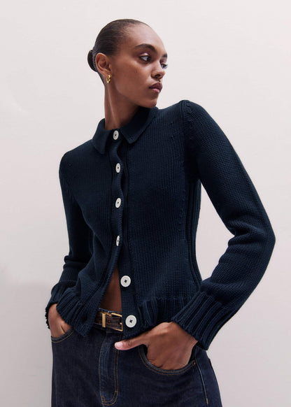 ME+EM Navy Slim Collared Cardigan