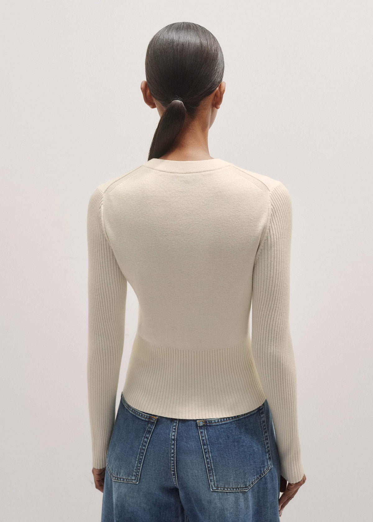 ME+EM Cream Milano Knit Two-Way Zip Cardigan
