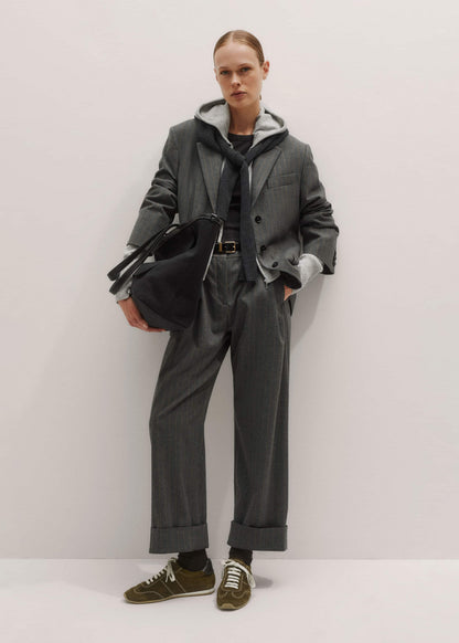 ME+EM Silver Gray Mélange Cashmere Relaxed Fit Box Zip Hoodie
