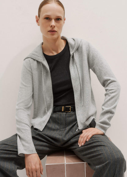 ME+EM Silver Gray Mélange Cashmere Relaxed Fit Box Zip Hoodie
