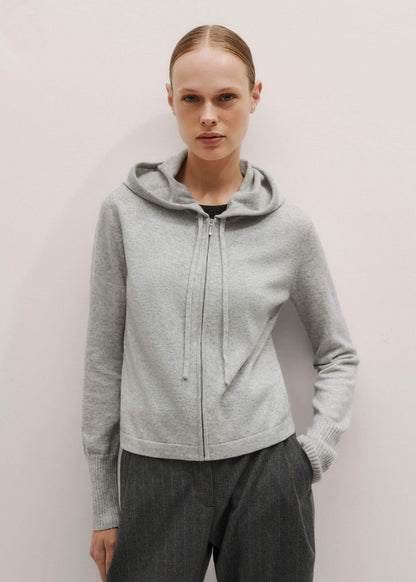 ME+EM Silver Gray Mélange Cashmere Relaxed Fit Box Zip Hoodie