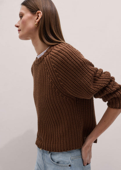 ME+EM Brown Chunky Cotton Raglan Sweater