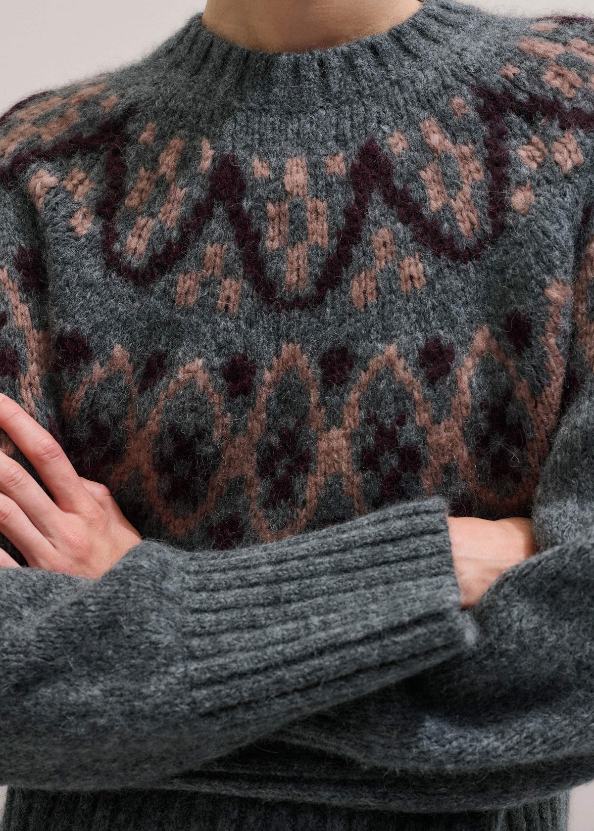 ME+EM Gray Fairisle Jacquard Relaxed Sweater + Snood
