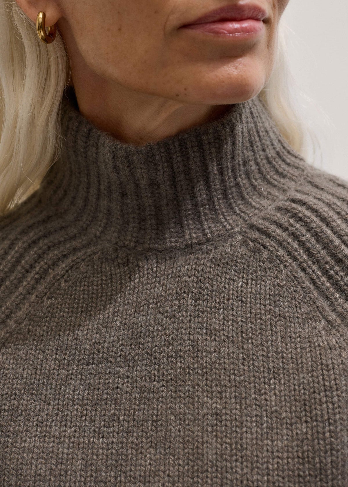 ME+EM Brown Cashmere High Neck Relaxed Statement Sweater