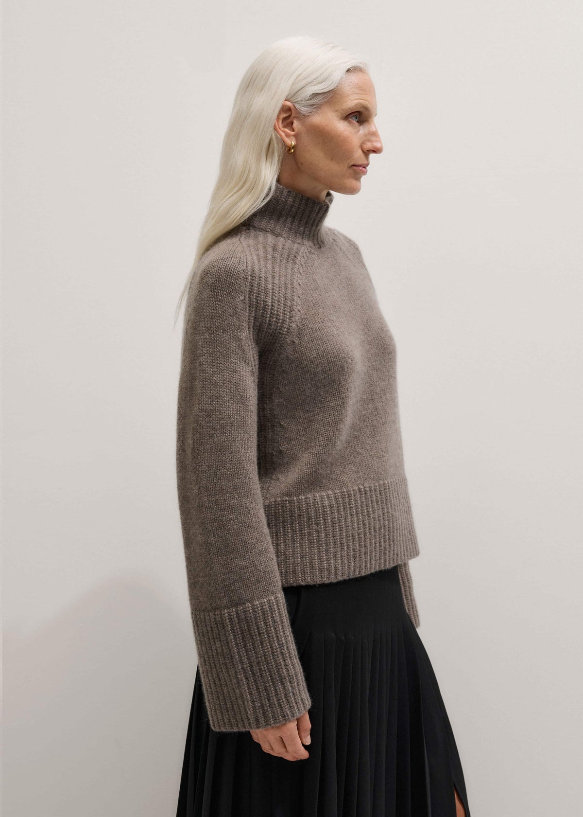 ME+EM Brown Cashmere High Neck Relaxed Statement Sweater