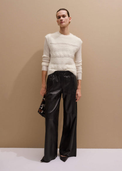 ME+EM Cream Barely There Slim Rib Layering Sweater