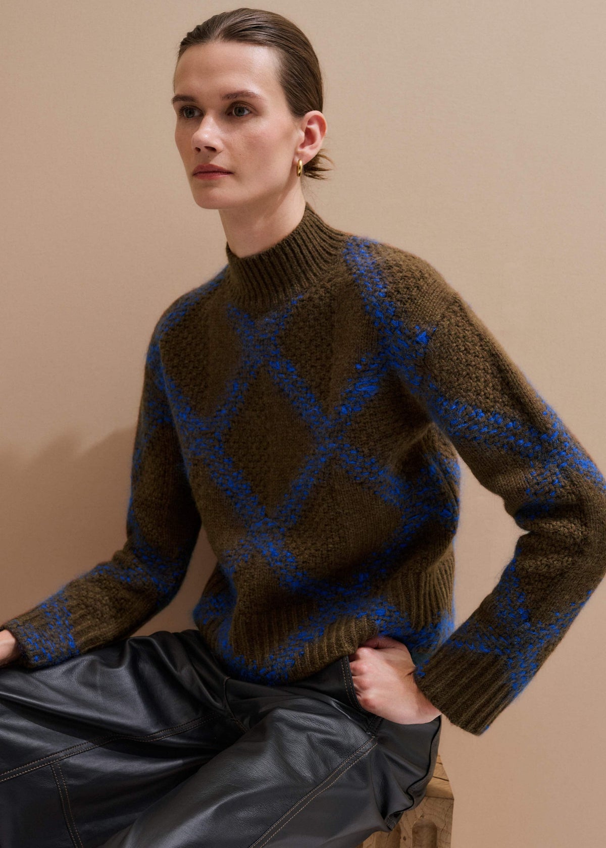 ME+EM Green Merino Statement Textured Argyle Sweater