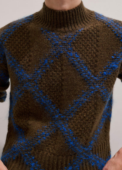 ME+EM Green Merino Statement Textured Argyle Sweater