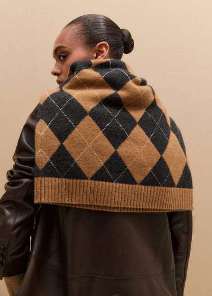 ME+EM Brown Cashmere Relaxed Argyle Sweater