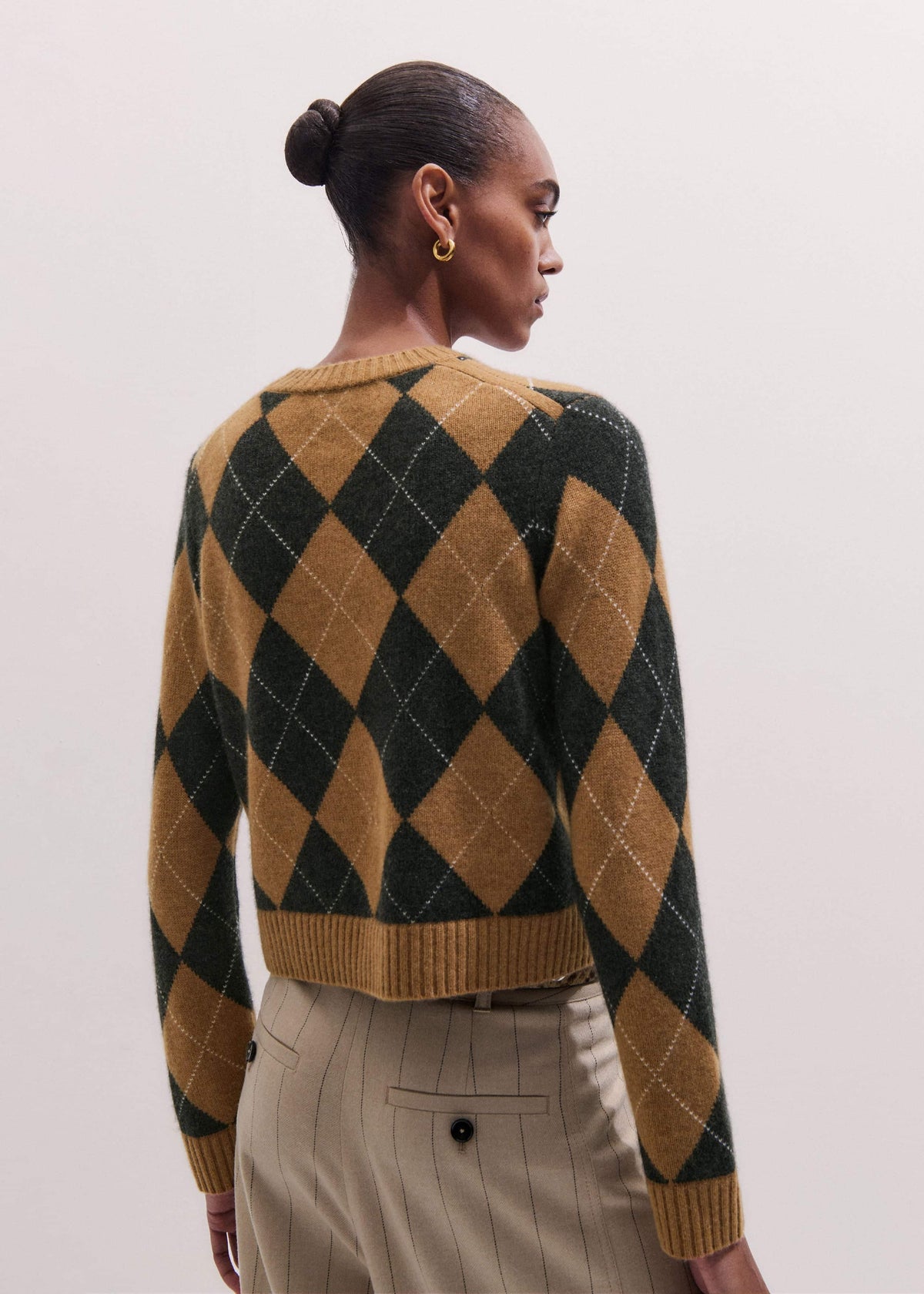ME+EM Brown Cashmere Relaxed Argyle Sweater