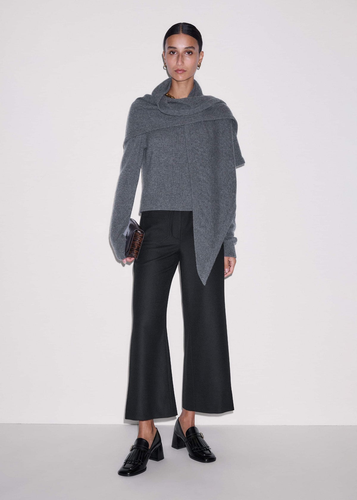 ME+EM Gray Cashmere Relaxed Crop Sweater