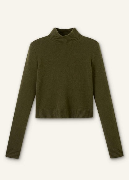 ME+EM Olive Green High Neck Crop Sweater