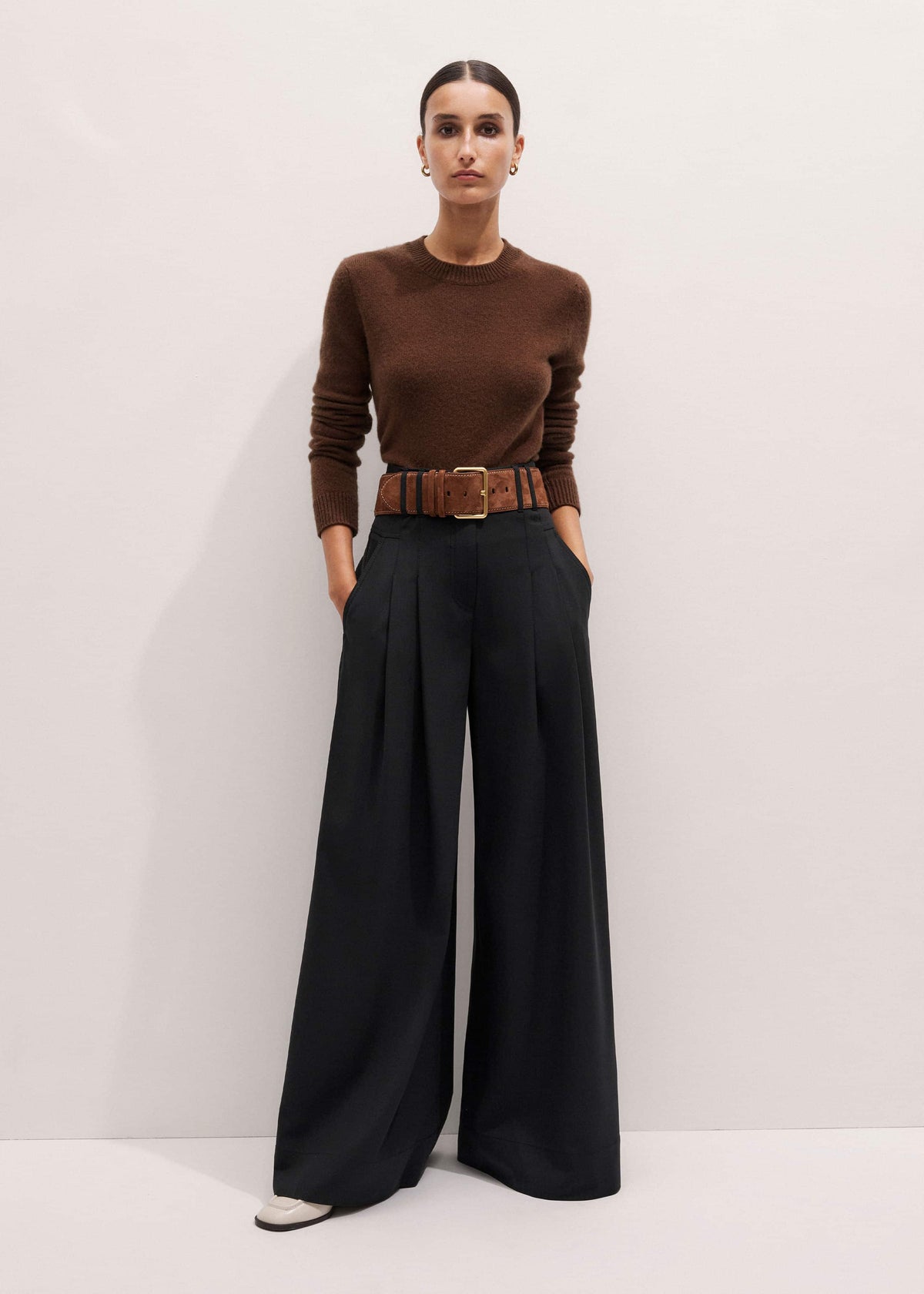 ME+EM Brown Cashmere Relaxed Crop Sweater