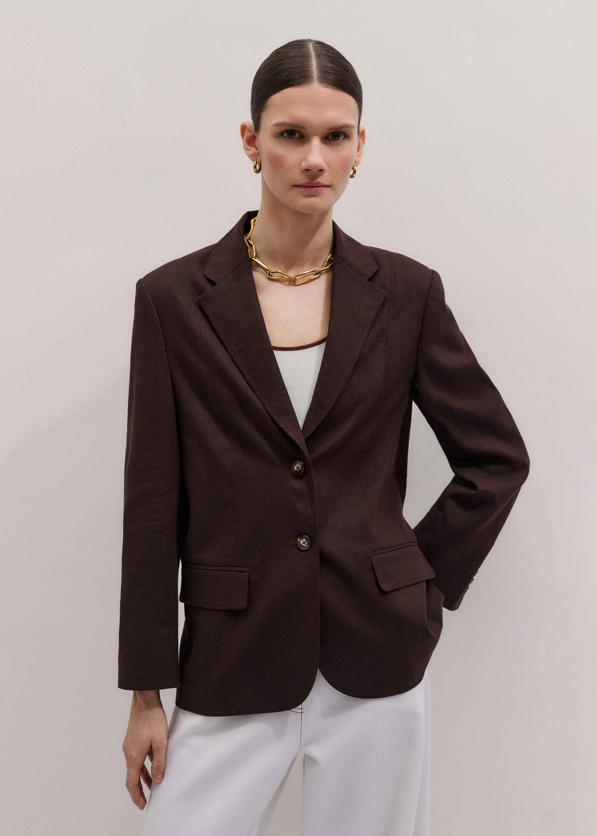 ME+EM Brown Summer Oversized Blazer