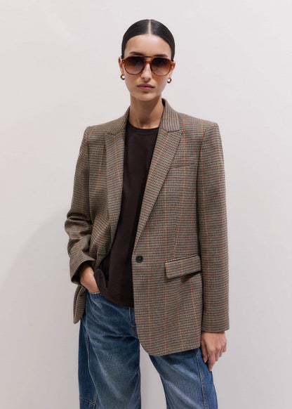 ME+EM Brown Check Sharp Shoulder Blazer