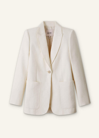 ME+EM Ivory Luxe Jacquard Sharp Shoulder Blazer