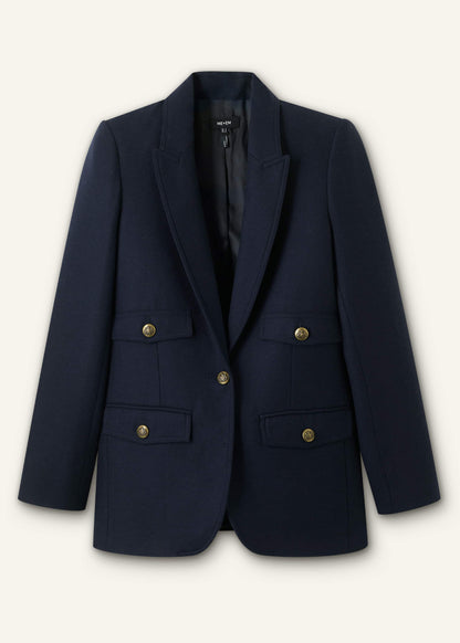 ME+EM Navy Sharp Shoulder Blazer