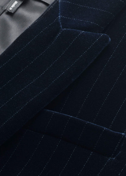 ME+EM Navy Pinstripe Velvet Sharp Shoulder Blazer
