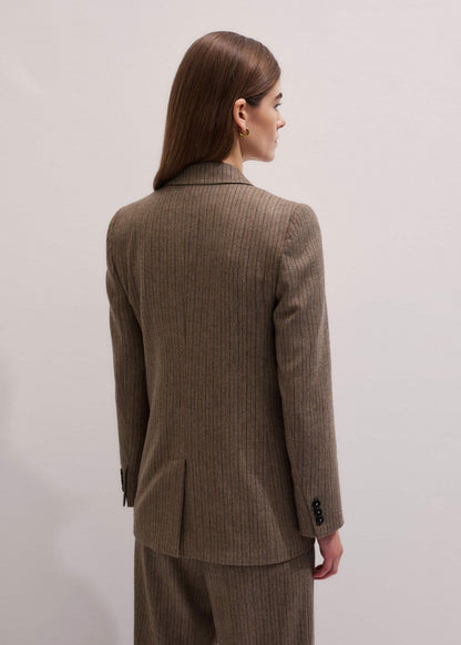 ME+EM Mocha Brown Pinstripe Sharp Shoulder Blazer