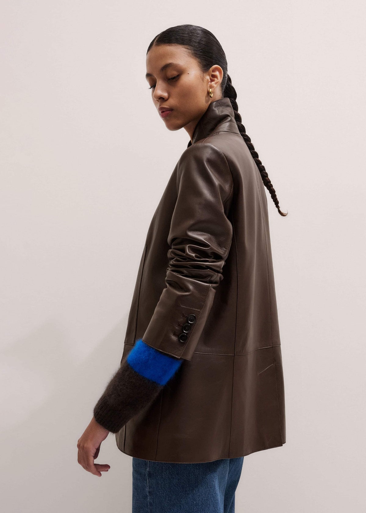 ME+EM Brown Leather Luxe Relaxed Boyfriend Blazer