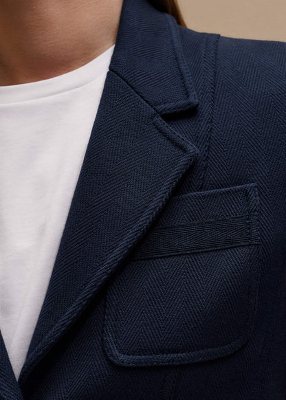 ME+EM Navy Herringbone Fitted Crop Jacket