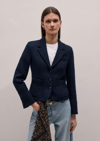 ME+EM Navy Herringbone Fitted Crop Jacket