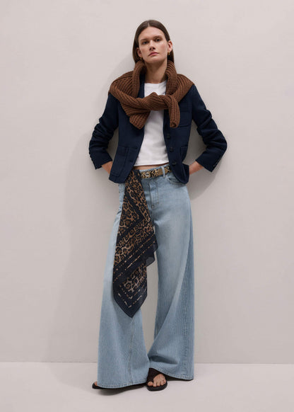 ME+EM Navy Herringbone Fitted Crop Jacket