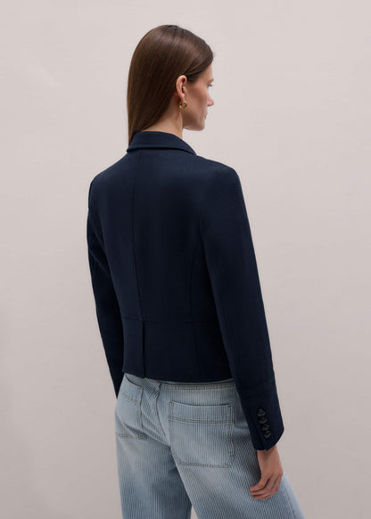 ME+EM Navy Herringbone Fitted Crop Jacket
