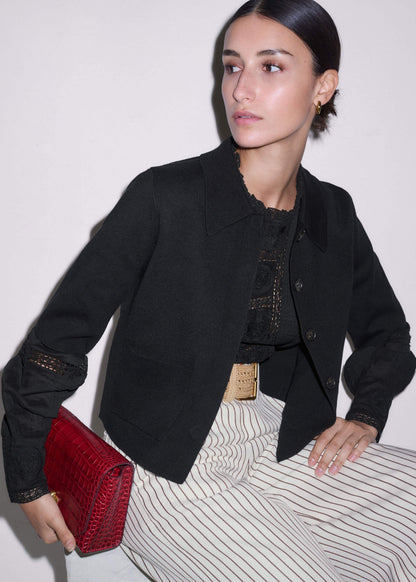 ME+EM Black Milano Knit Short Sleeve Jacket