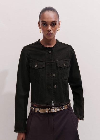 ME+EM Black Collarless Fray Jacket