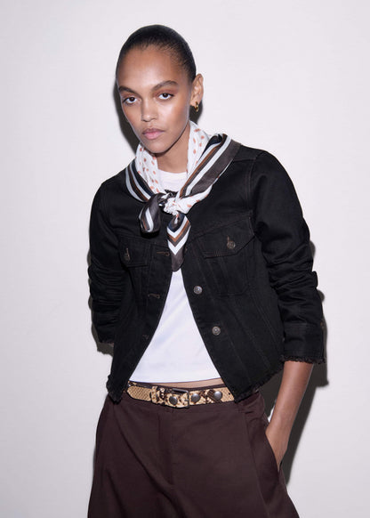 ME+EM Black Collarless Fray Jacket