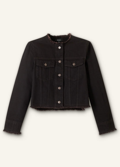 ME+EM Black Collarless Fray Jacket