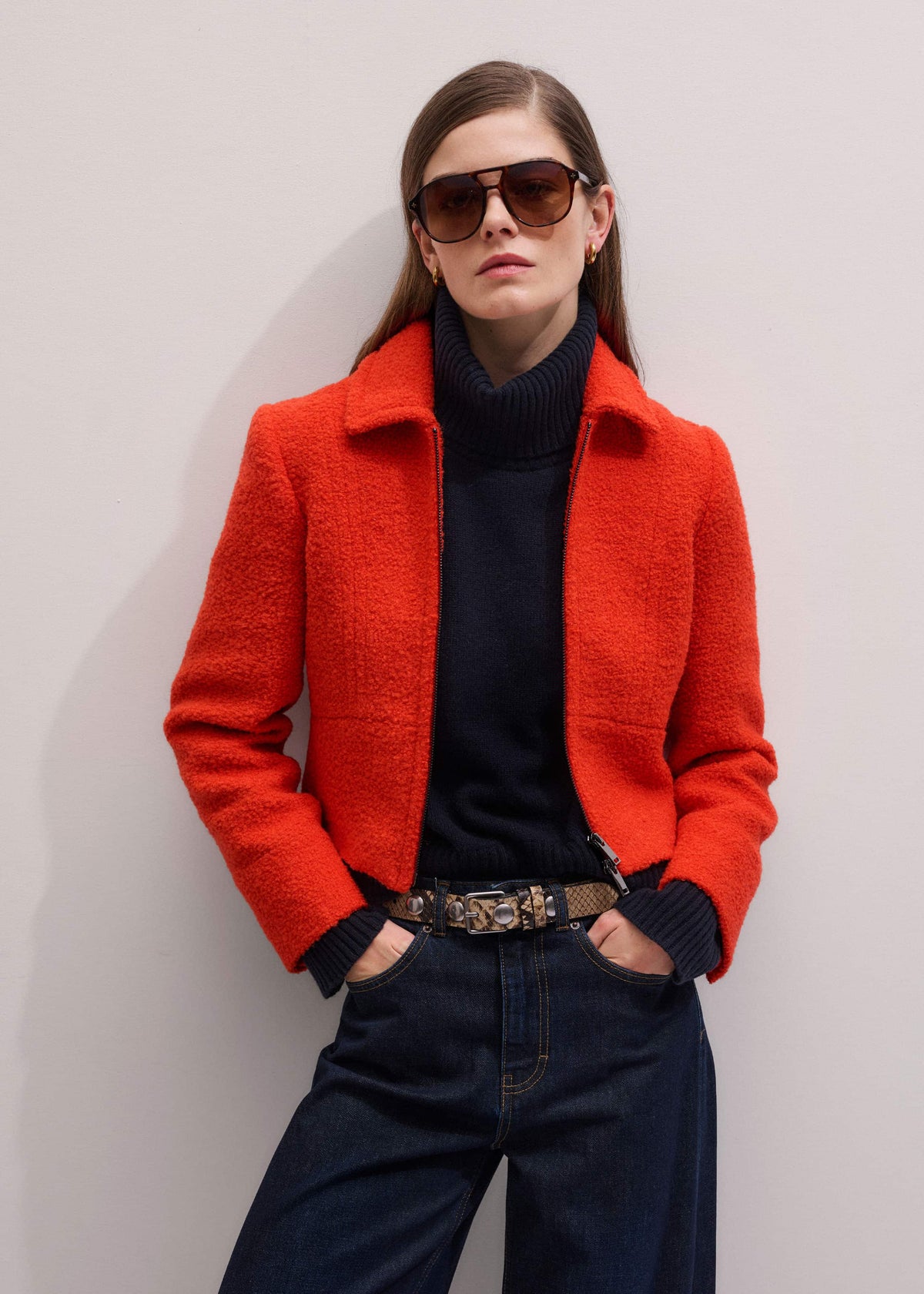 ME+EM Orange Cropped Bouclé Jacket