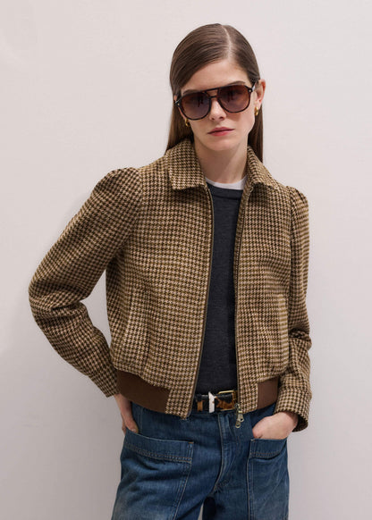 ME+EM Brown Super Soft Houndstooth Bomber Jacket