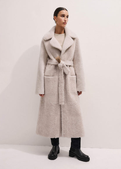 ME+EM Cream Reversible Shearling Coat + Belt
