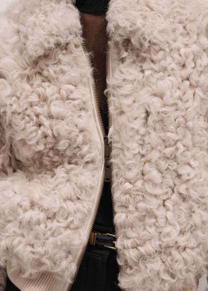 ME+EM Cream Luxe Shearling Bomber Jacket