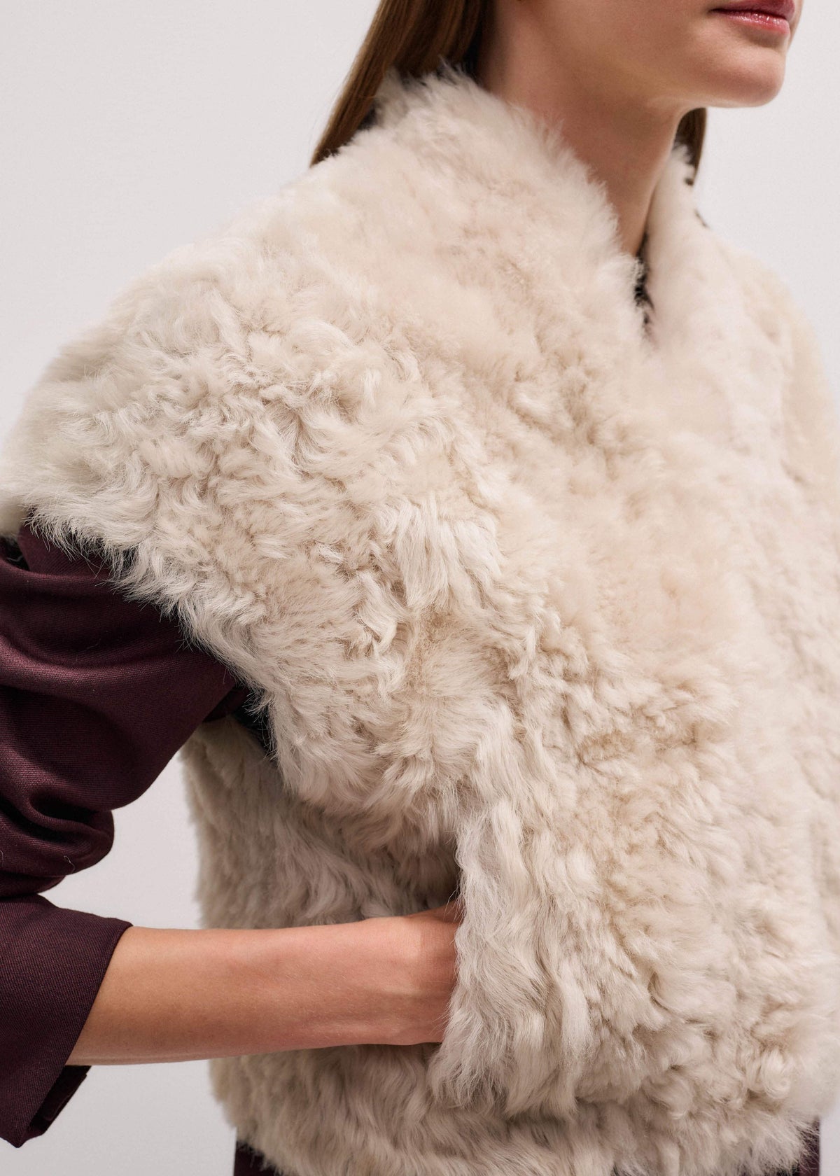 ME+EM Cream Shearling Evening Layering Shrug