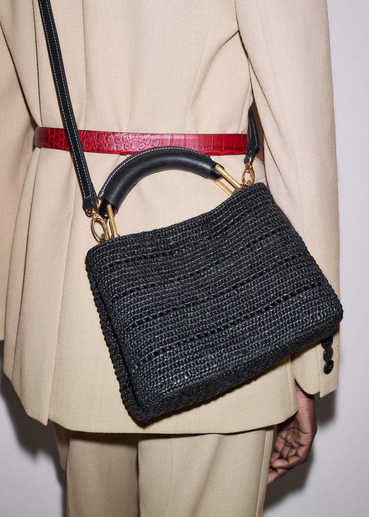 ME+EM Black Raffia Mini Day Bag