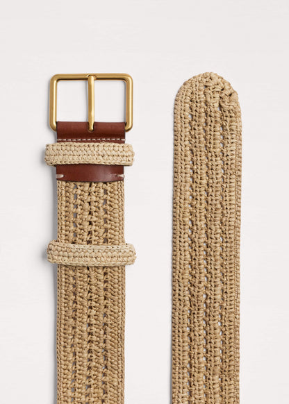ME+EM Tan Raffia Wide Summer Belt