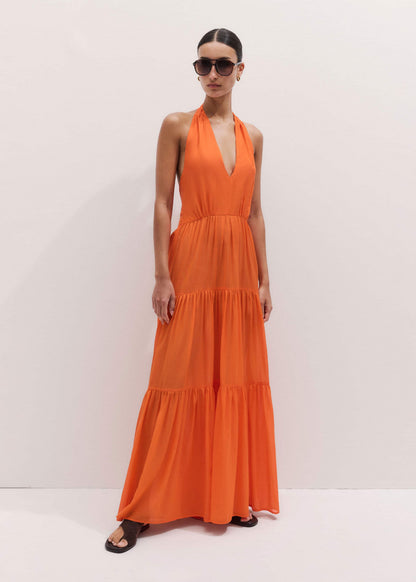 ME+EM Orange Tiered Maxi Beach Dress