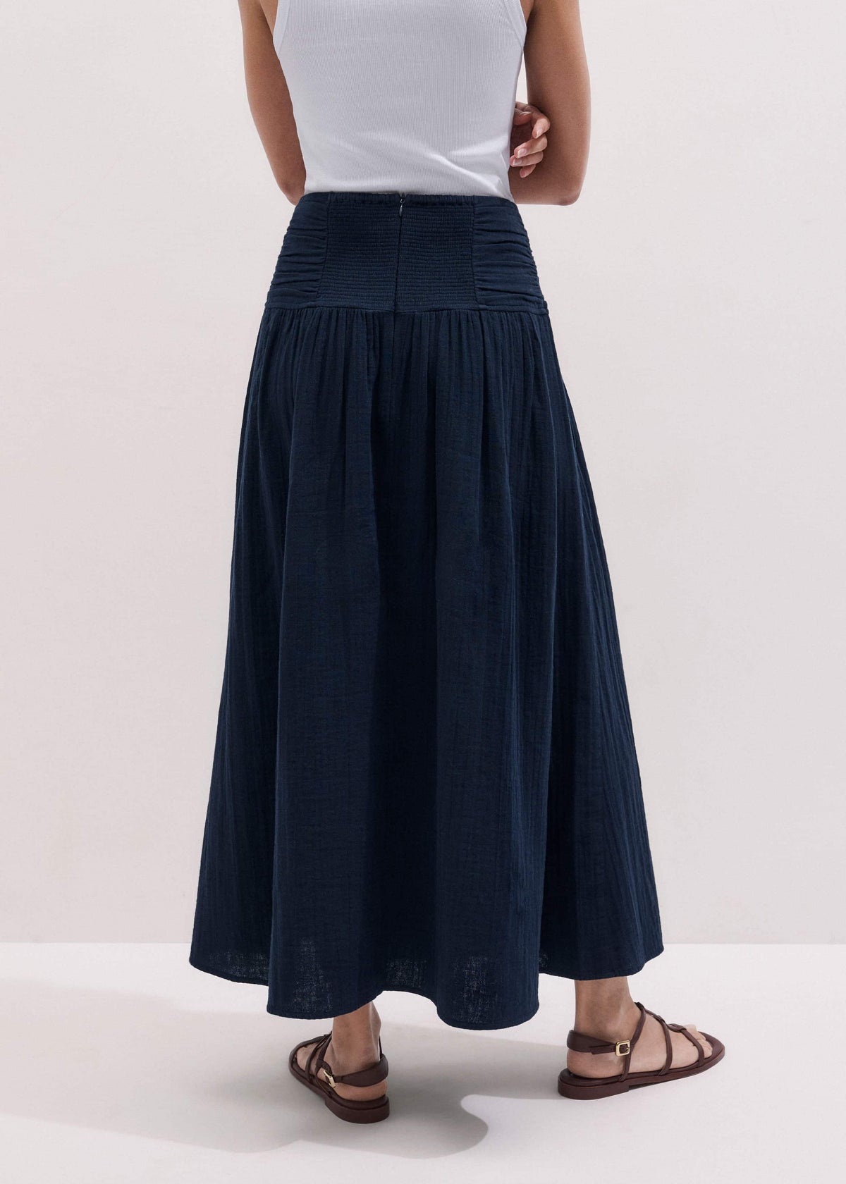ME+EM Navy Cheesecloth Relaxed Maxi Skirt